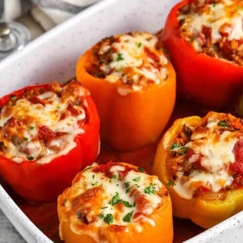 Stuffed Peppers in the casserole dish