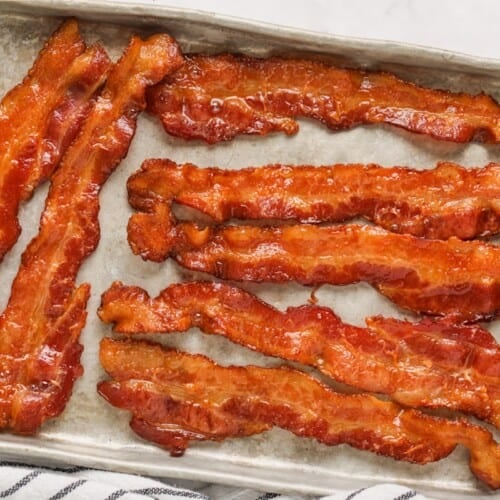 Bacon cooked on a baking tray