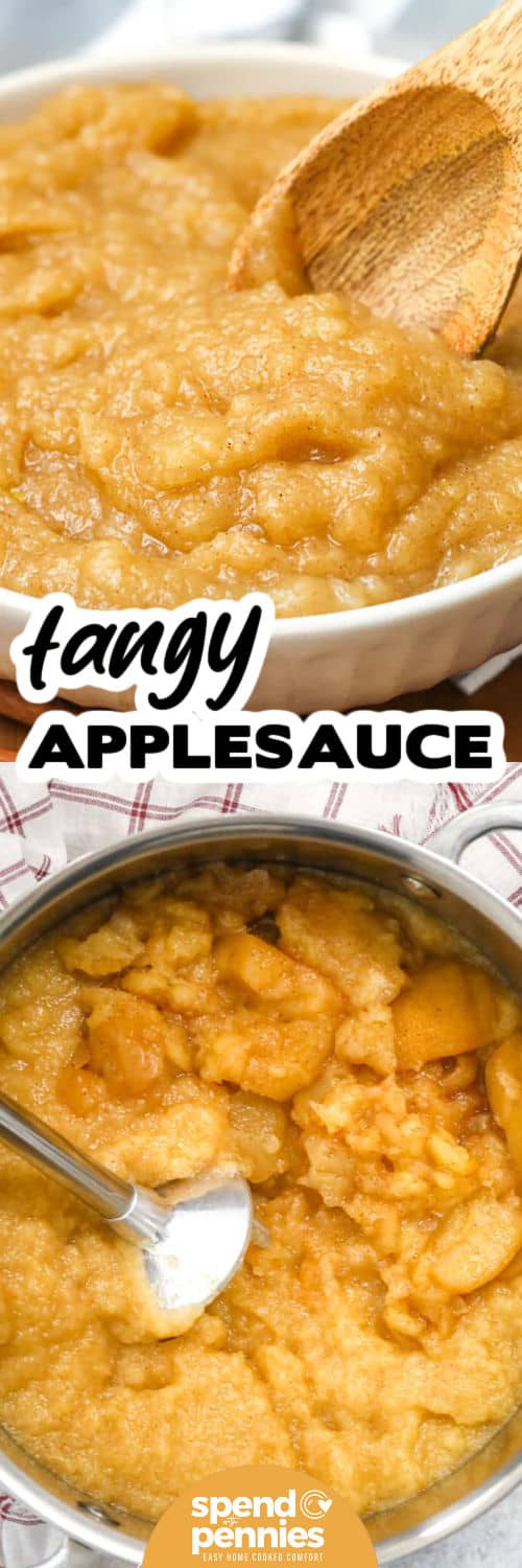 Applesauce Recipe in a pot and plated with a title