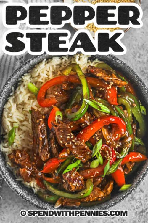 plated Pepper Steak with a title