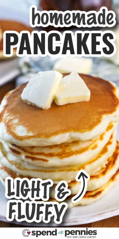light and fluffy Pancake Recipe with writing