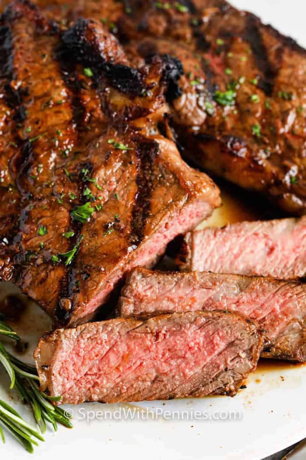 a sliced steak on a plate