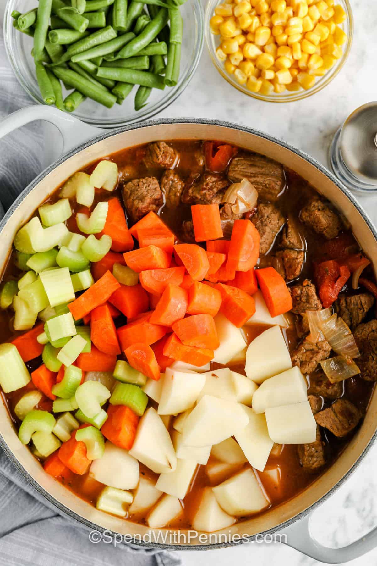 ingredients in pot to make Vegetable Beef Soup