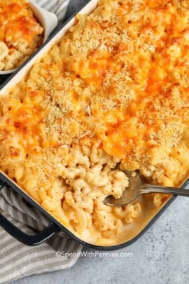 creamy Baked Mac and Cheese Recipe in a dish
