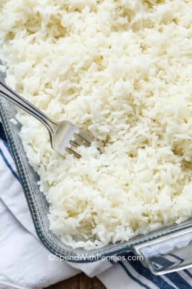 Baked Rice in the dish with a fork