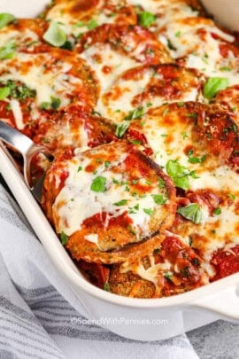 Eggplant Parmesan in a casserole dish