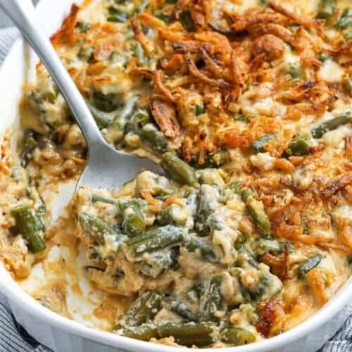 Green Bean Casserole in a casserole dish