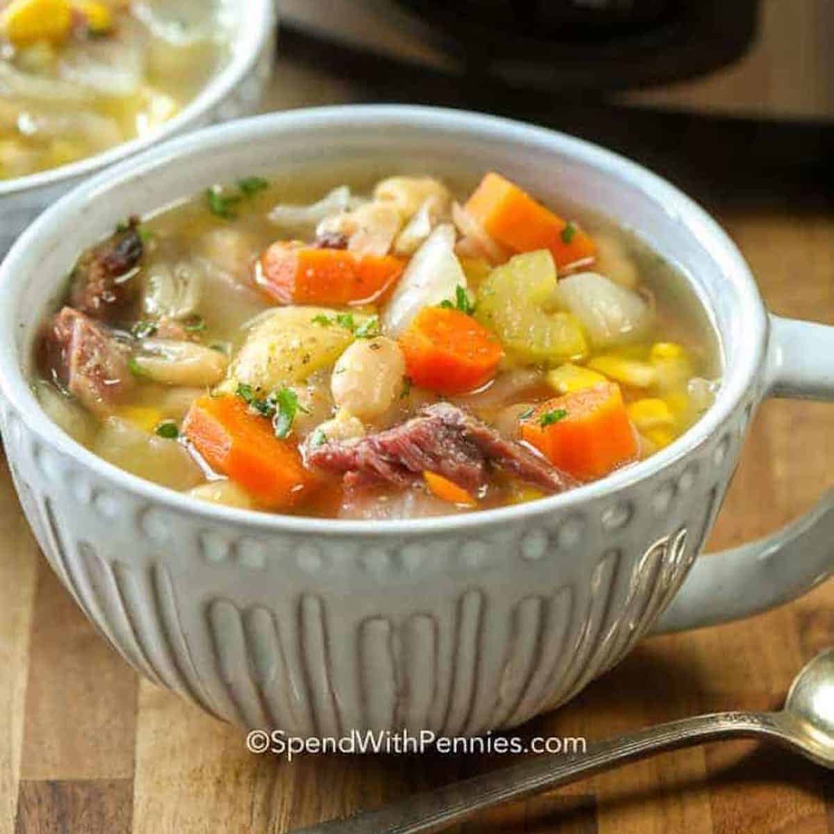 bowls of Ham Bone Soup with slow cooker