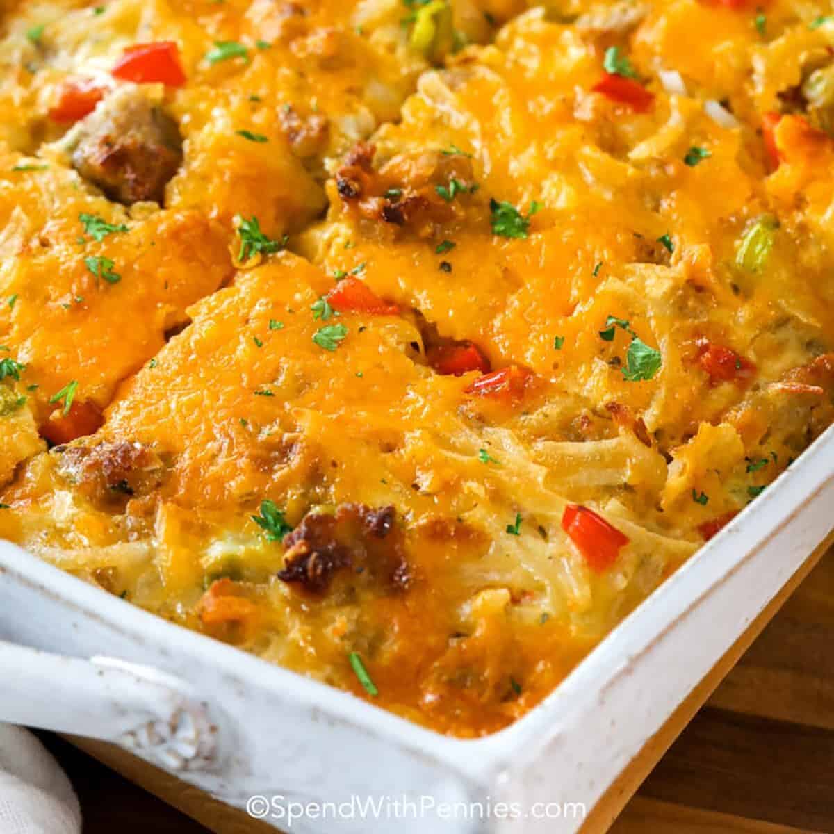 close up of Hashbrown Breakfast Casserole