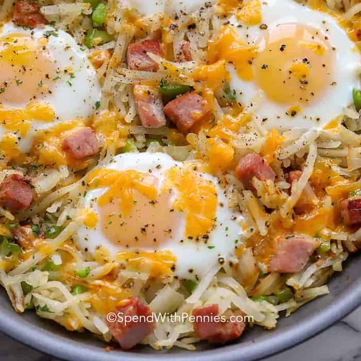 cooked Leftover Ham Hash in the pan