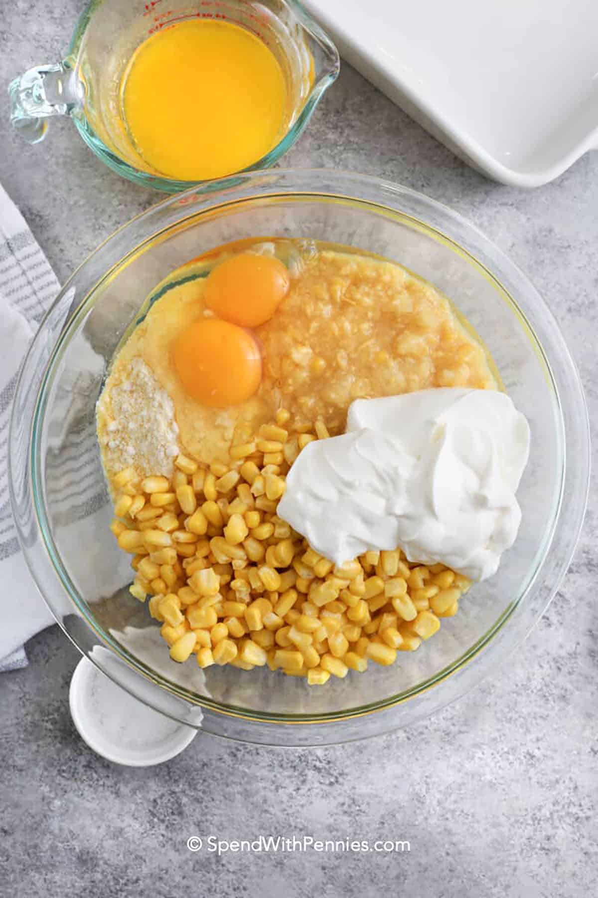 ingredients in a bowl to make corn casserole