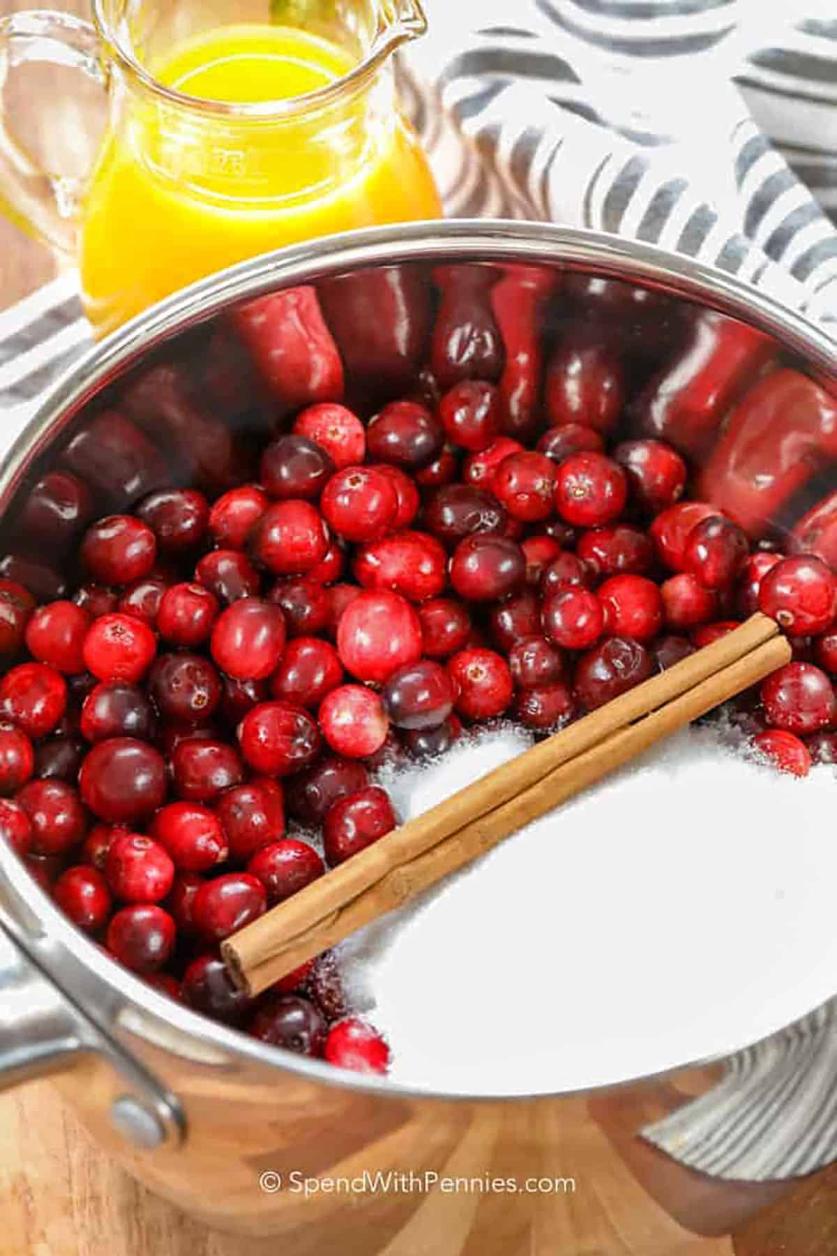 ingredients in pot to make Cranberry Sauce