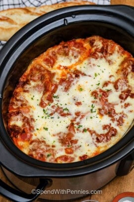 Crockpot Lasagna in the pot