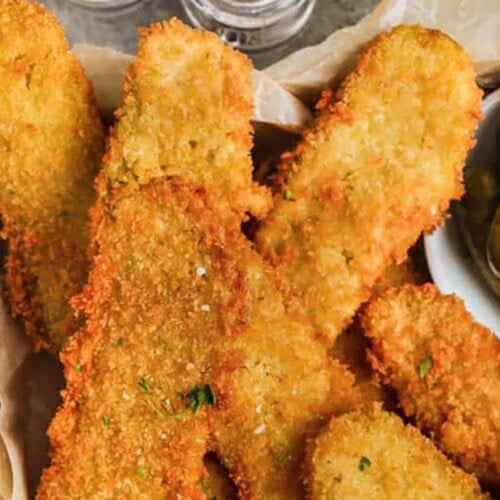 Fried pickles on a serving dish
