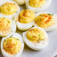 close up of Deviled Eggs on a plate