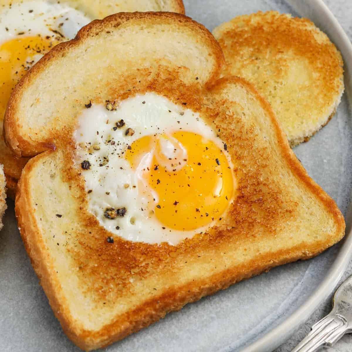close up of Eggs in a Basket on a plate