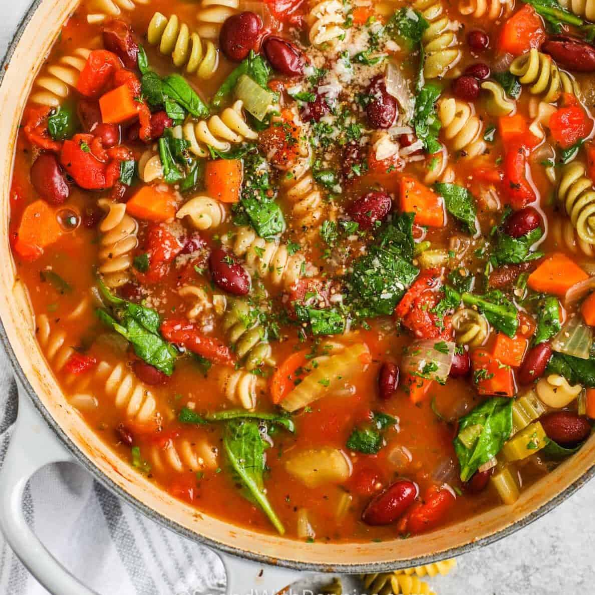 cooked Minestrone Soup in the pot