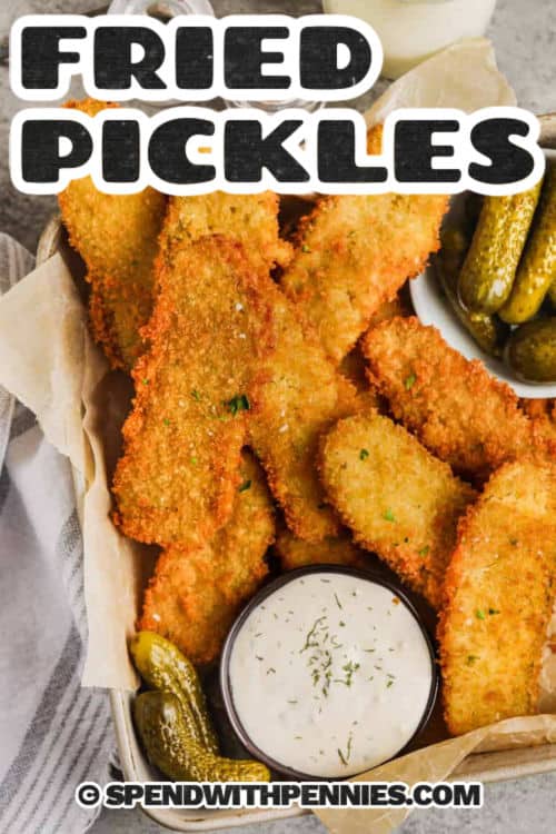 Fried pickles are a crispy, crunchy snack that’s loaded with dill pickle flavor and the perfect golden bite. This recipe coats tangy pickle slices in a seasoned batter, then covers them in Panko crumbs for the best crunch. Serve them hot with ranch dip or your favorite sauce for snacking, game day, or even a fun side with chicken. Try pickle spears for even more dill in every bite or chips for easy dipping. However you make them, these fried pickles are sure to be a hit. #spendwithpennies Crispy Fried Pickles with a title