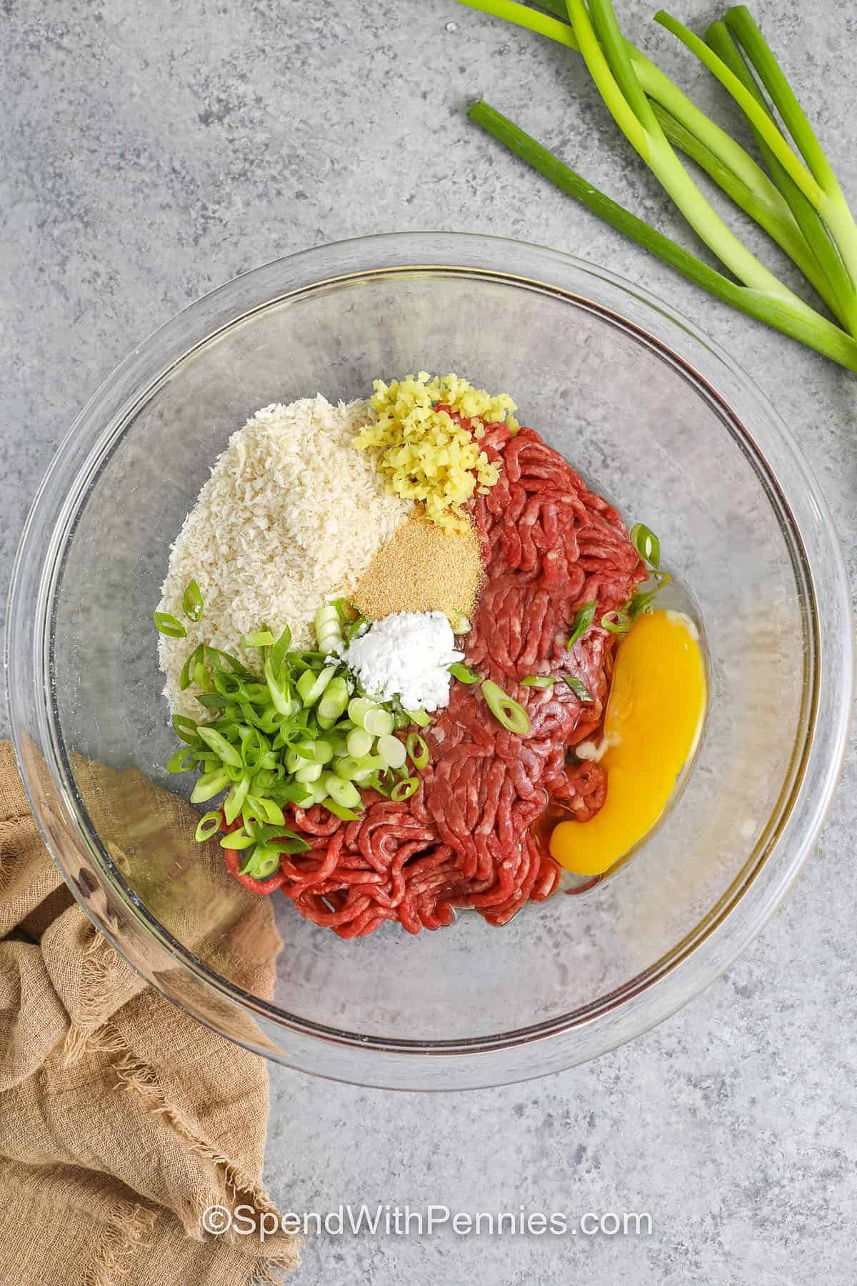 ingredients in a bowl to make teriyaki meatballs