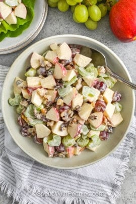 waldorf salad in a bowl with a spoon
