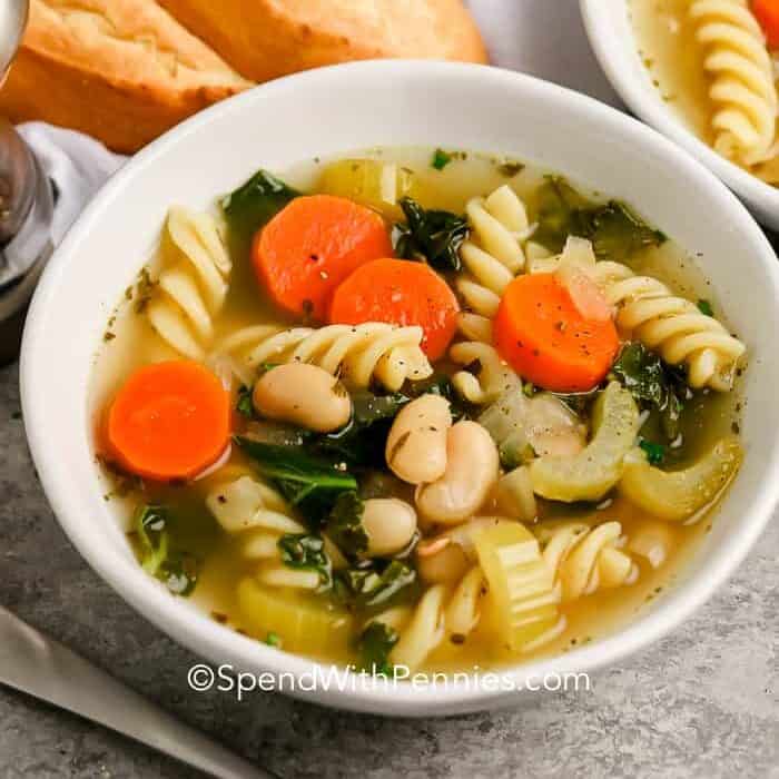 A serving of white bean soup