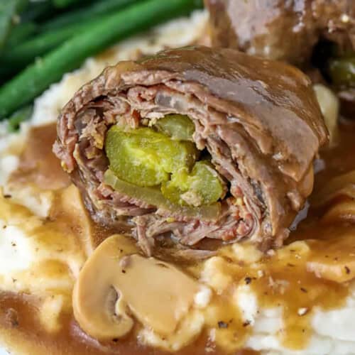 plated Beef Rouladen on mashed potatoes