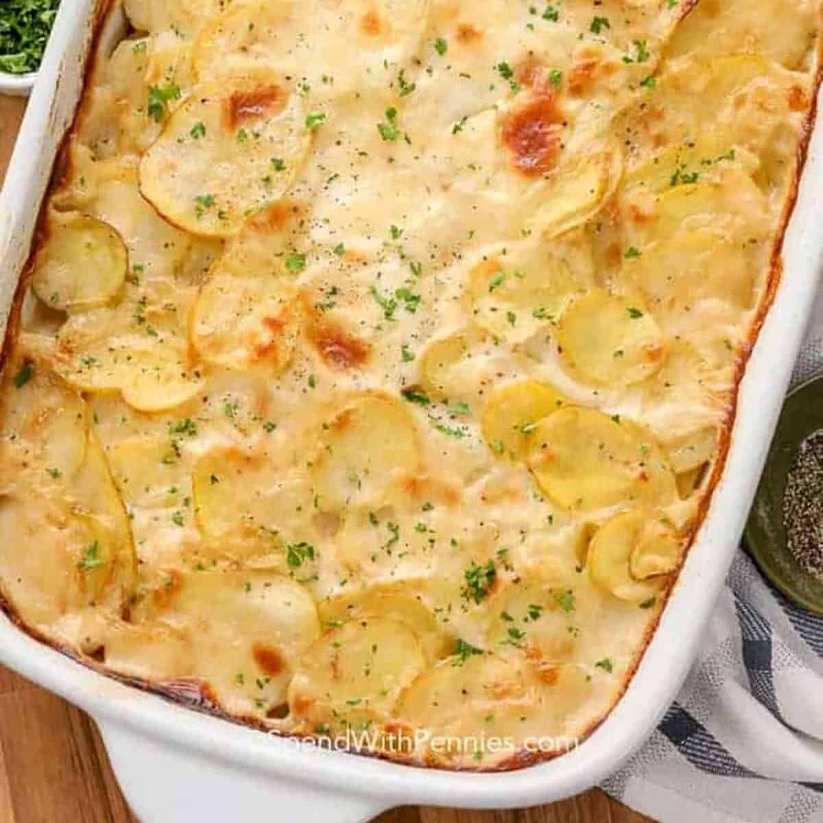 easy Scalloped Potatoes in the dish