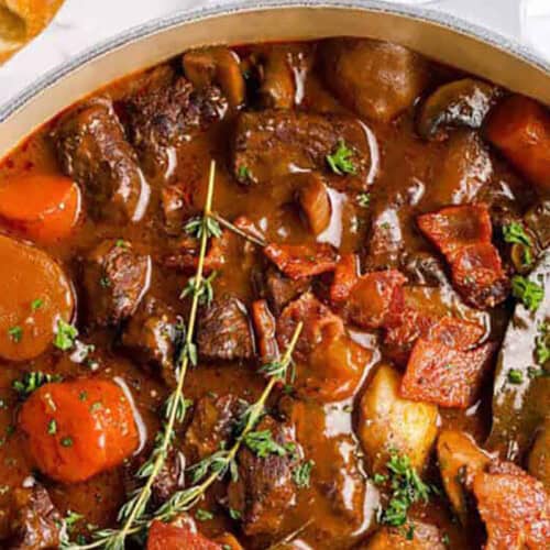 Beef Bourguignon in a pot