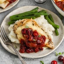 Cranberry Chicken on a plate with a fork