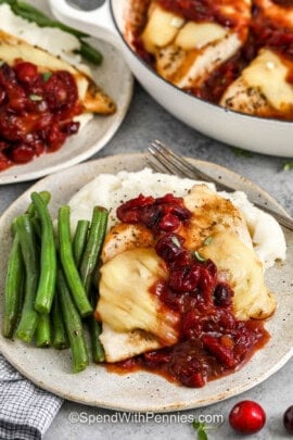 plated Cranberry Chicken with brie