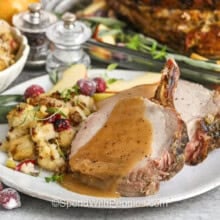 plated slices of Pork Crown Roast