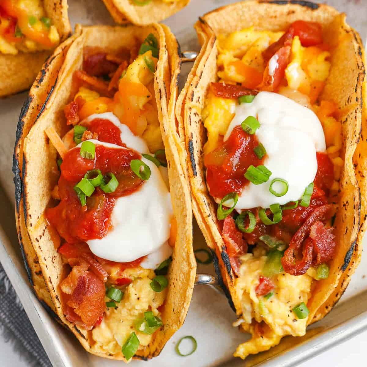 breakfast tacos on a tray