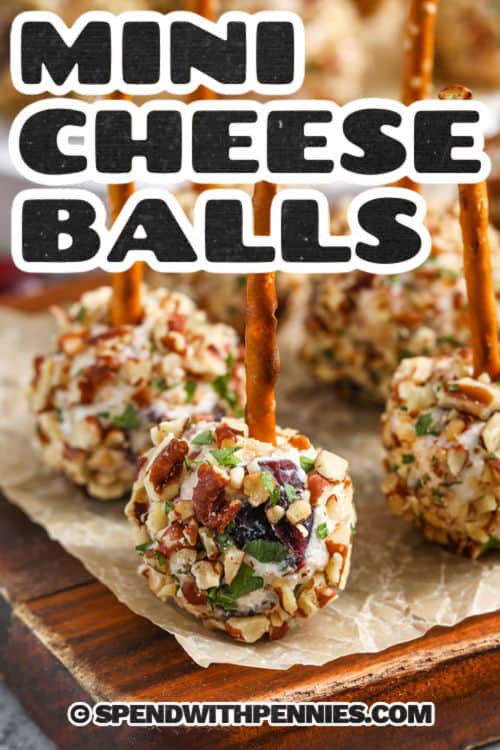 close up of Mini Cheese Balls with a title