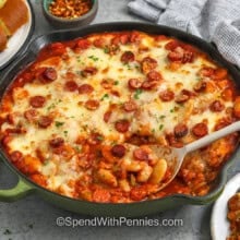 pan of cheesy Pizza Beans