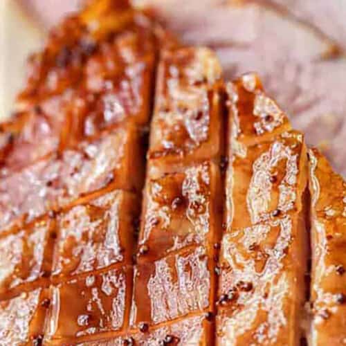 close up of The Best Ham Glaze on ham