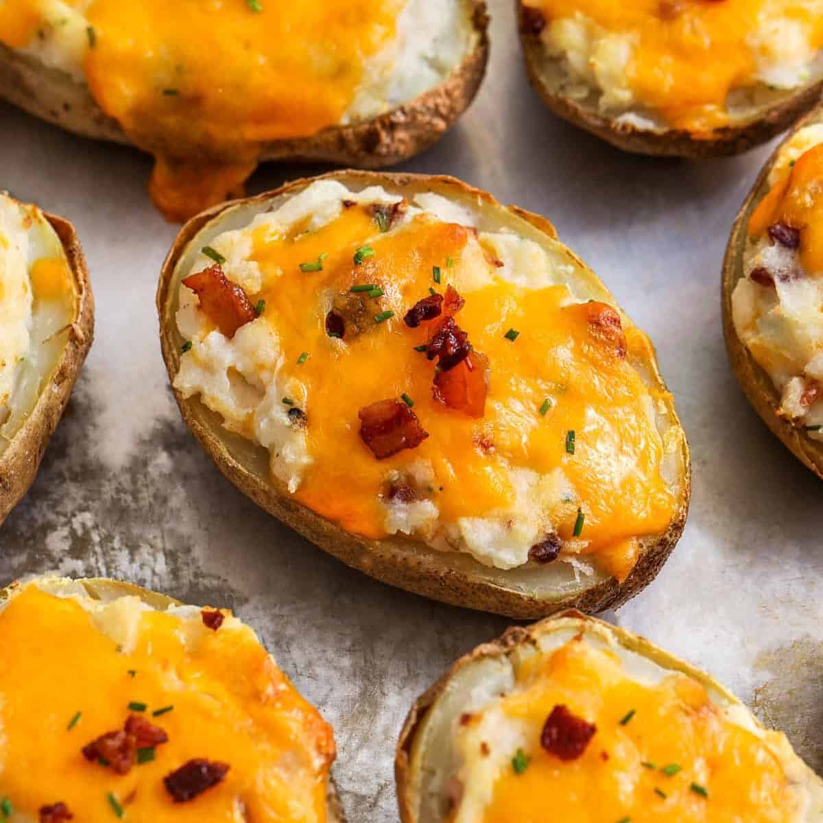 Twice Baked Potatoes with cheese and bacon on top