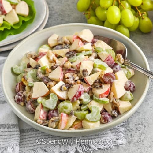 a bowl of waldorf salad