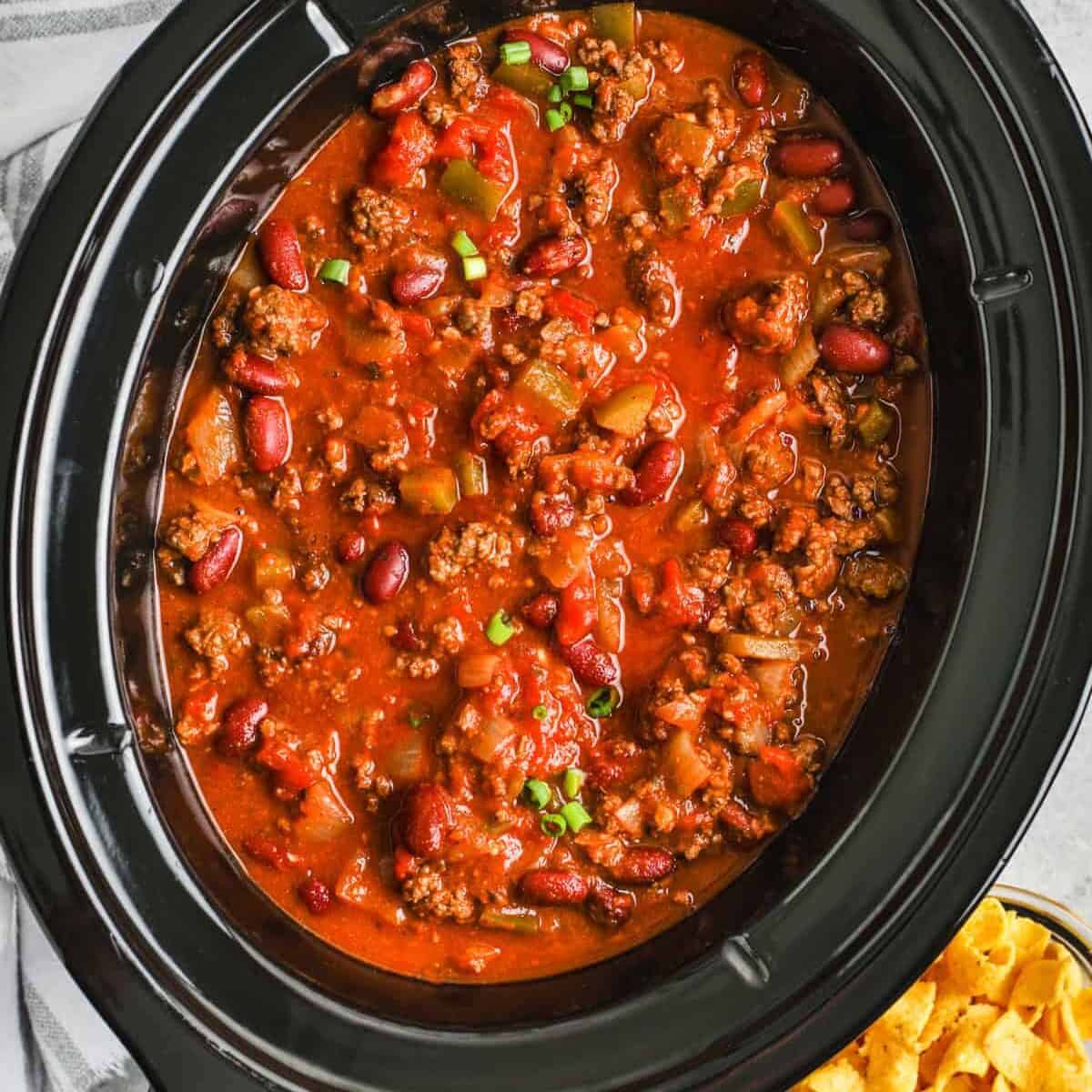 cooked Easy Crock Pot Chili Recipe in the pot