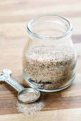jar of Homemade Seasoned Salt with measuring spoon full