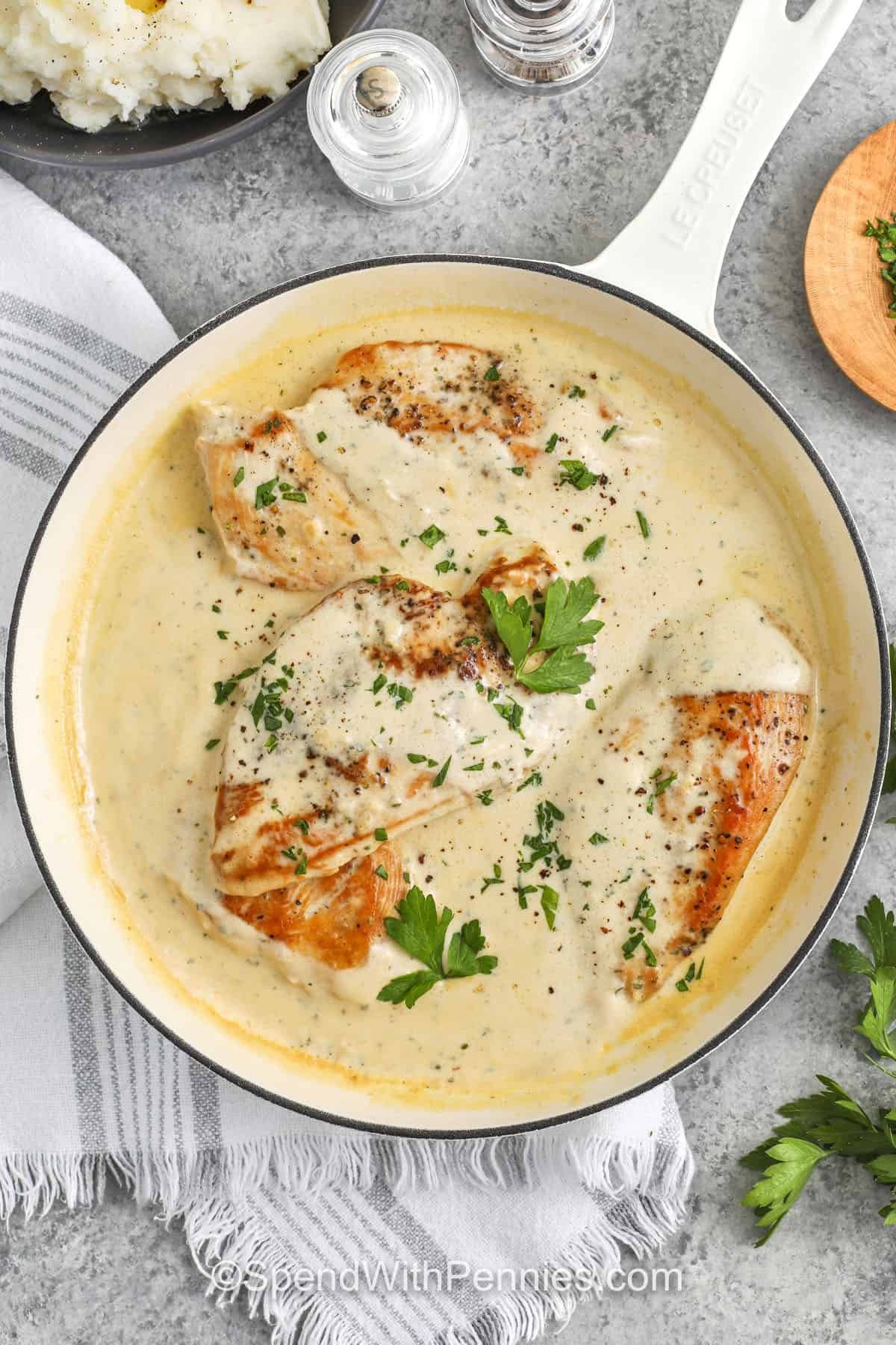 Boursin Chicken in the pan