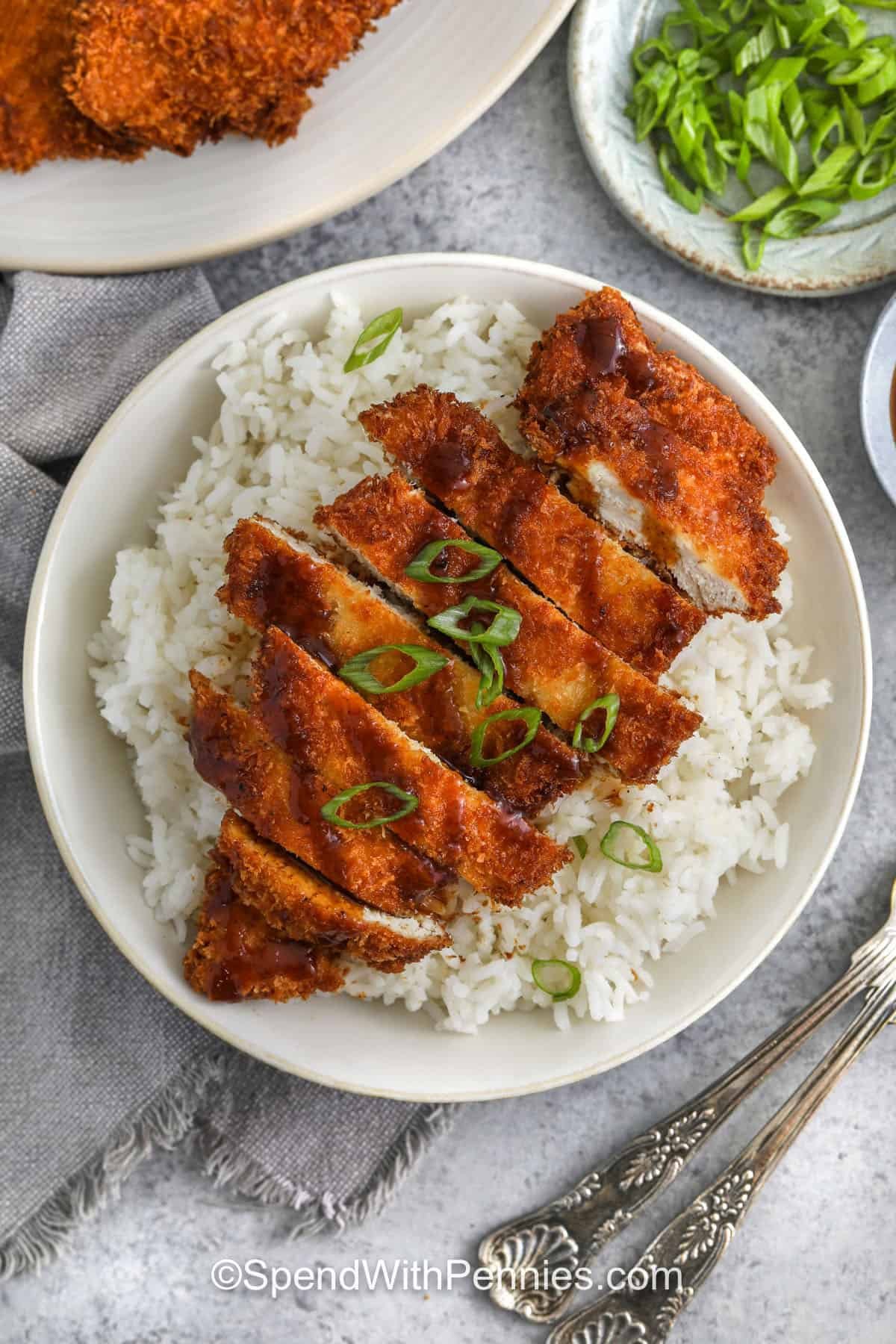 flavorful Chicken Katsu and rice in a bowl