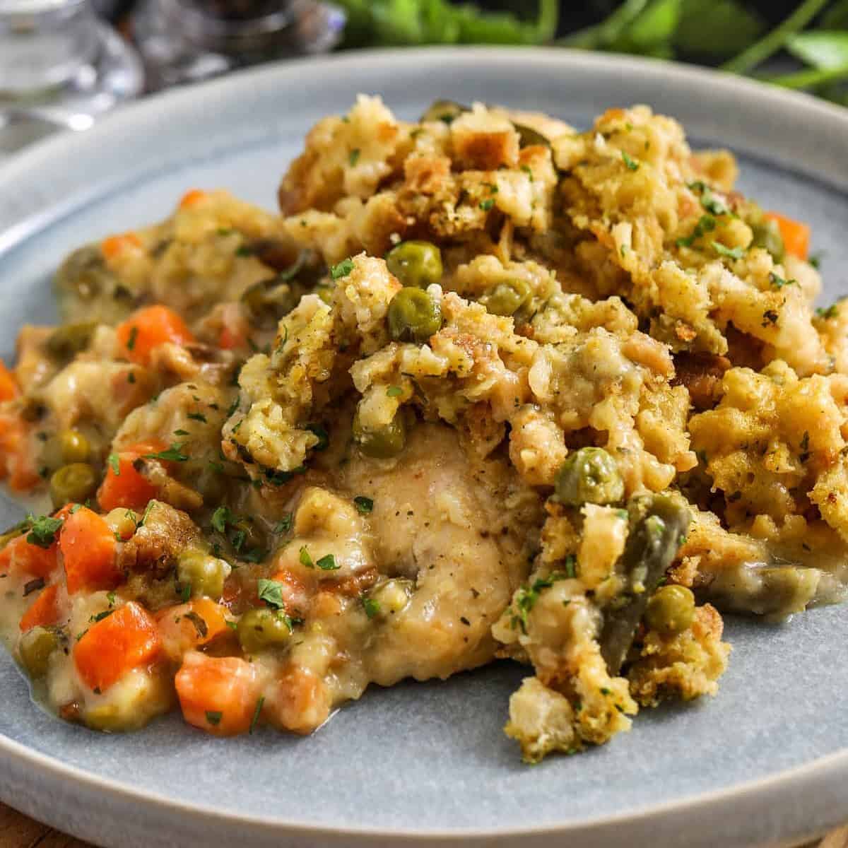 plated Crockpot Chicken and Stuffing