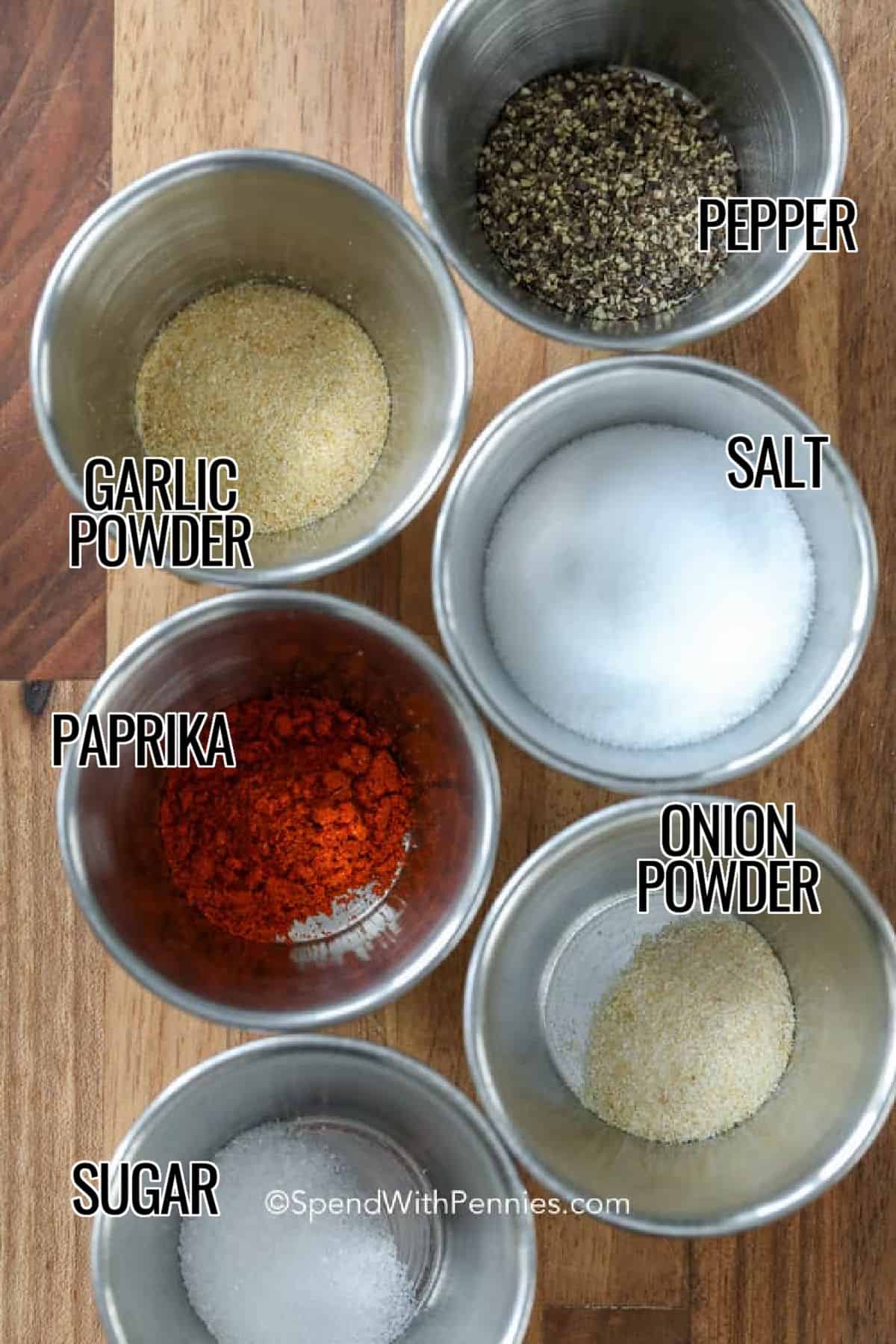 Make your own seasoned salt with this easy mix of salt, fine-ground pepper, paprika, garlic powder, and onion powder. The result is a versatile blend with warm, savory notes that pair well with roasted vegetables, grilled meats, and simple stovetop dishes. It’s ready in minutes and keeps well in your pantry, so you can make a larger batch for meal prep. This dependable seasoning adds quick flavor anytime you need it. #spendwithpennies garlic powder , paprika , sugar , onion powder , salt , pepper with labels to make Homemade Seasoned Salt