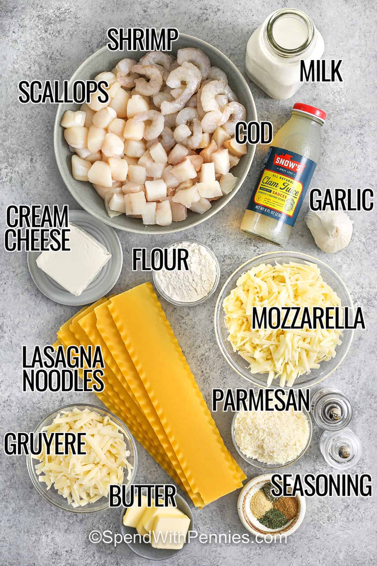 seasfood lasagna labelled ingredients