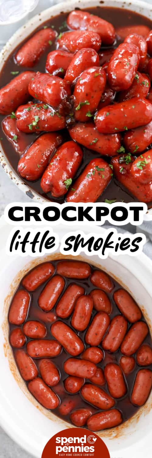 Crockpot Little Smokies in the crockpot and plated with a title