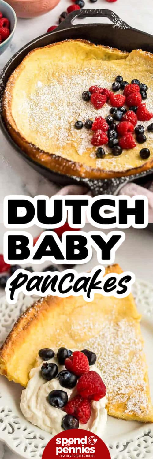 Dutch Baby Pancakes in the pan and on a plate