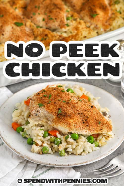 plated No Peek Chicken with a title