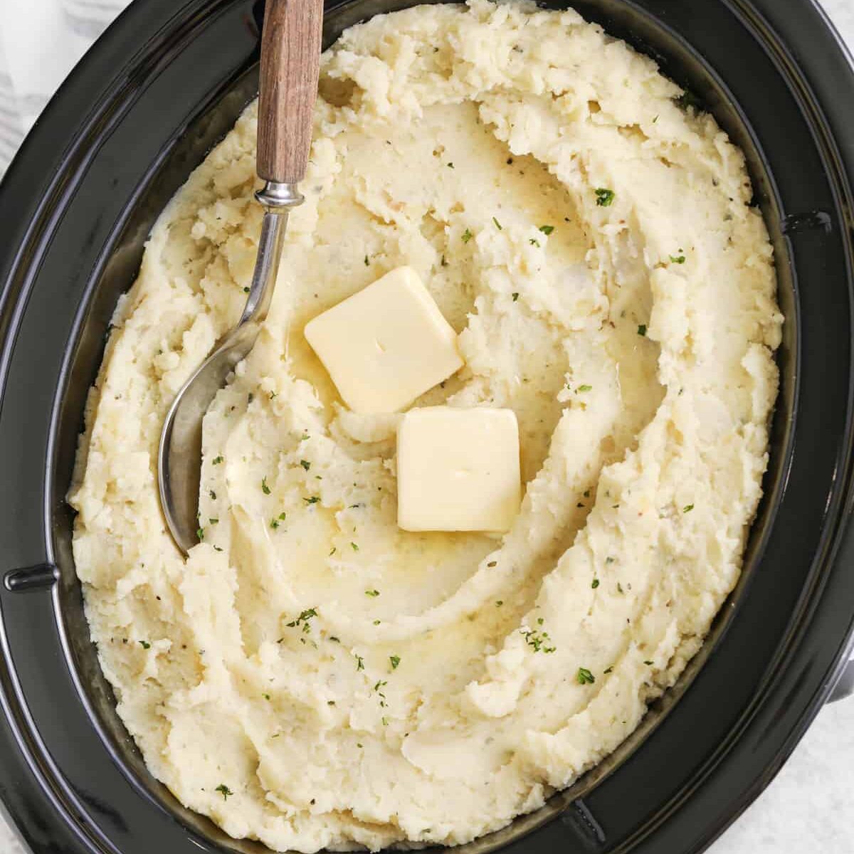 No Boil Slow Cooker Mashed Potatoes in the pot