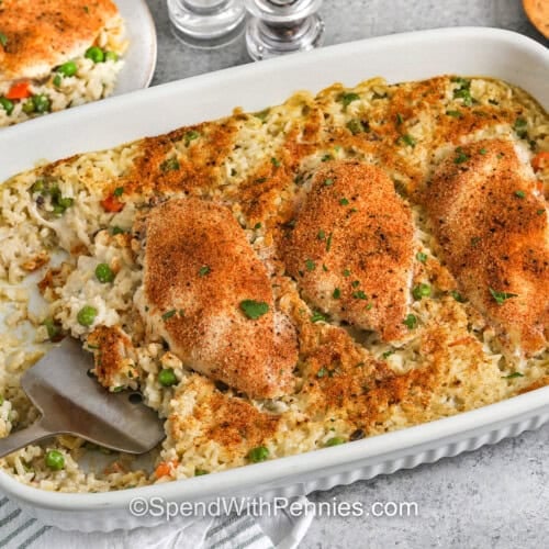casserole dish of No Peek Chicken