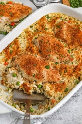 close up of No Peek Chicken and rice